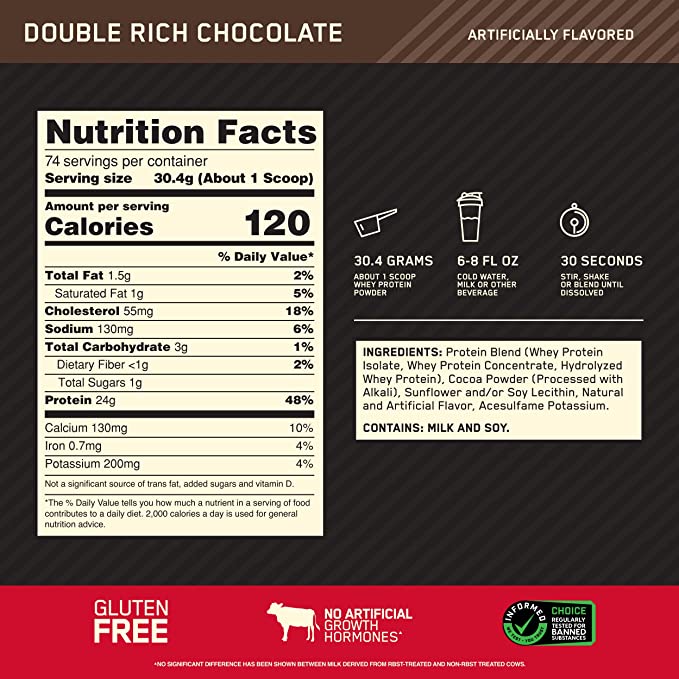 Optimum Nutrition Gold Standard 100% Whey Protein Powder (Double Rich Chocolate) - 5 Pound